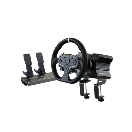 Moza R5 Direct Drive mängurooli komplekt koos ES rooliga ja SR-P Lite pedaalidega.